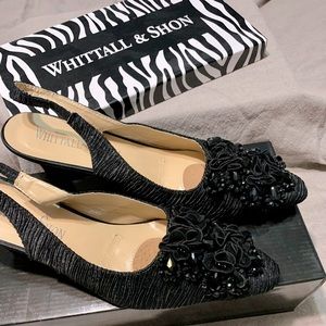 Black Slingback Beaded Heels